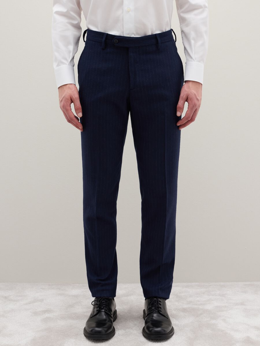 Blue Pinstripe Slim Fit Twill Trousers_1