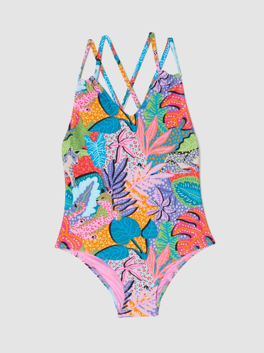 Multicolour stretch fabric swimsuit_0