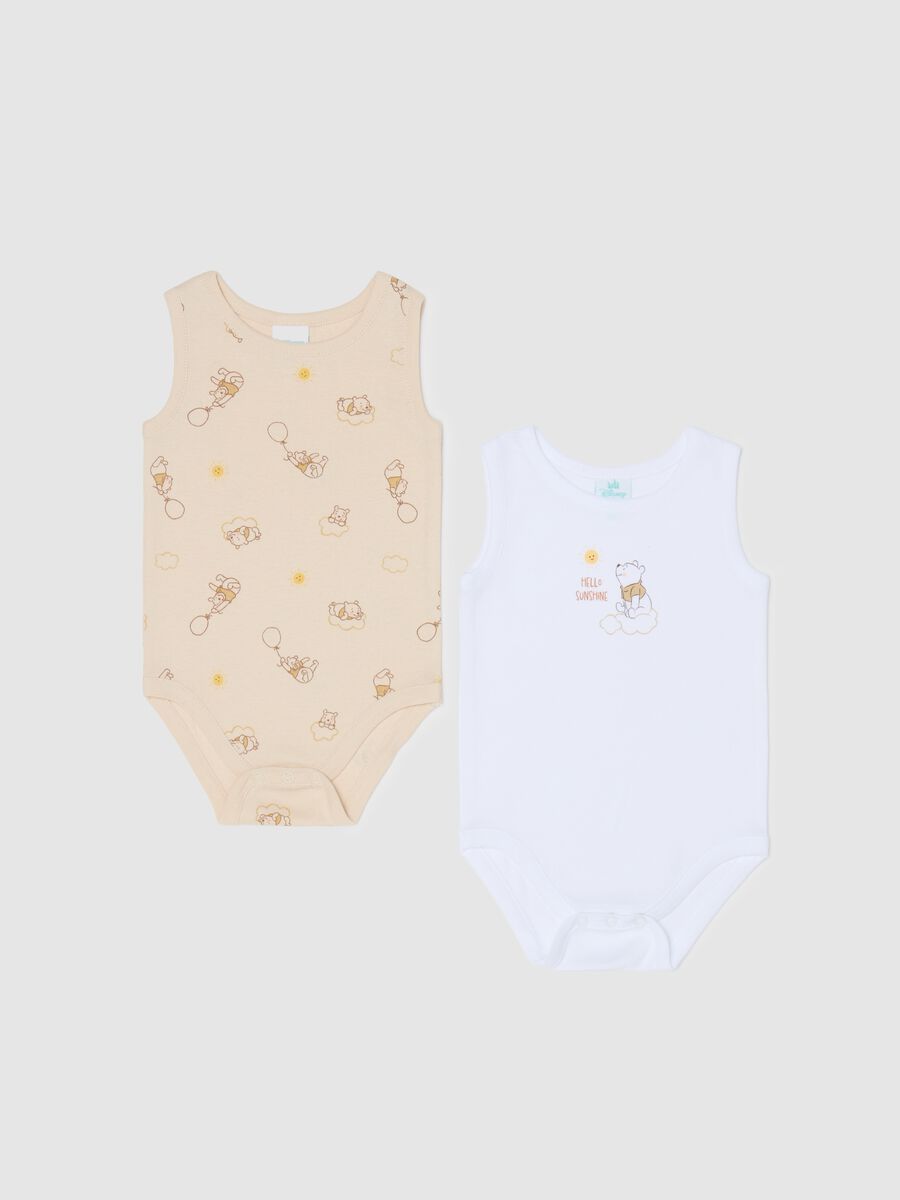 Two-pack sleeveless bodysuits in cotton with Winnie the Pooh print_0