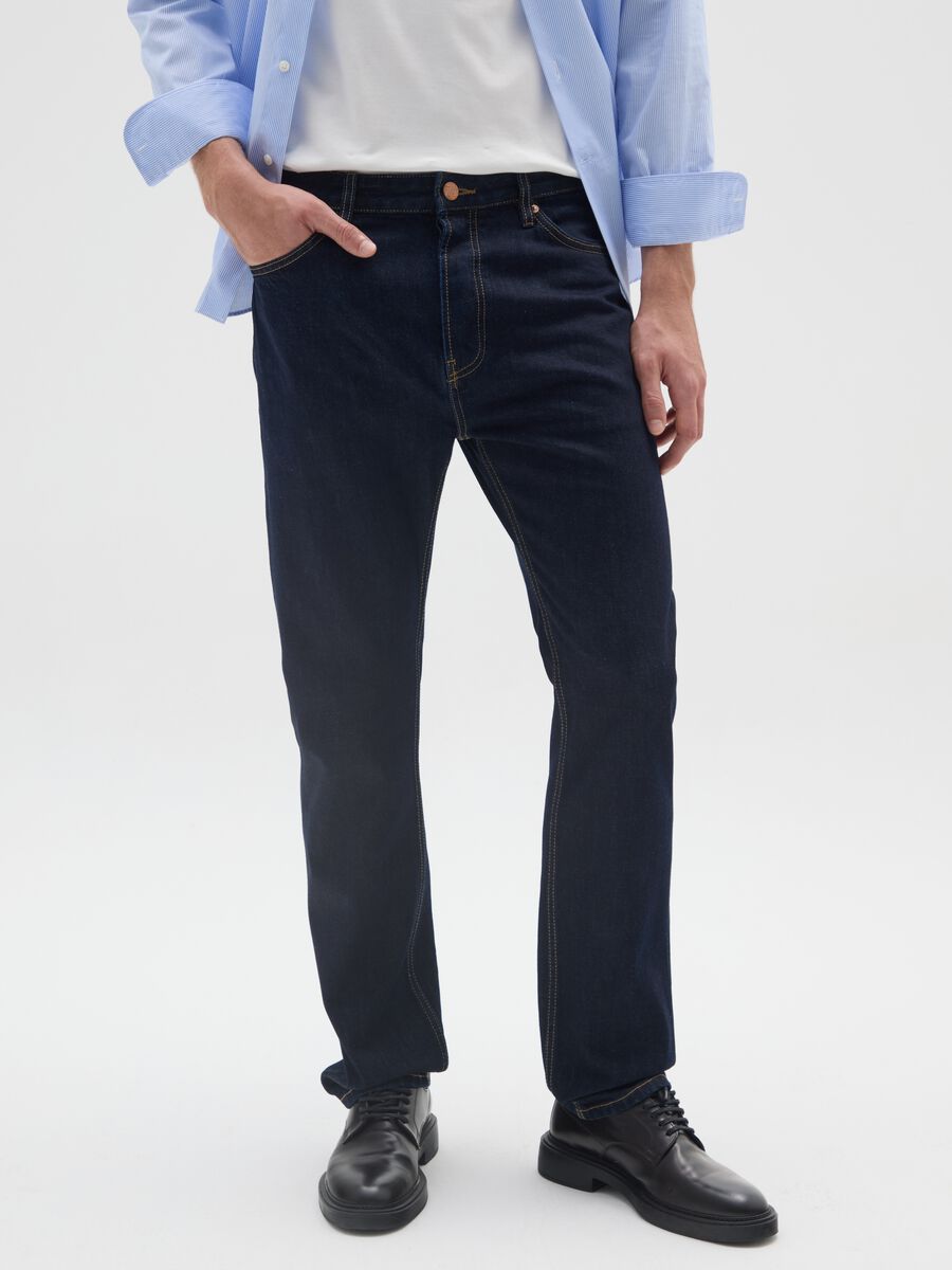 Blue straight fit jeans in pure cotton_1