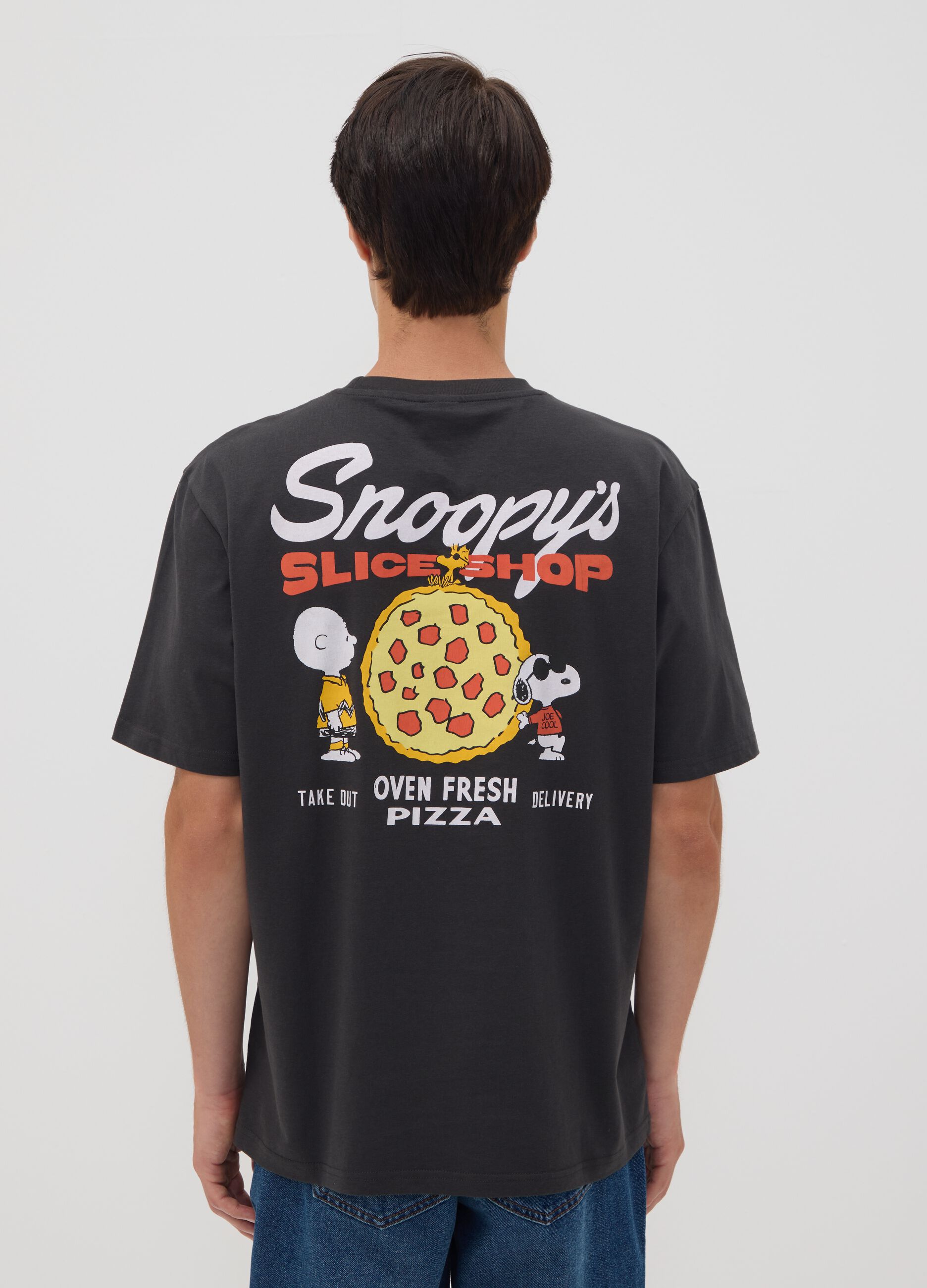 Grey pure cotton Peanuts printed T-shirt, relaxed fit