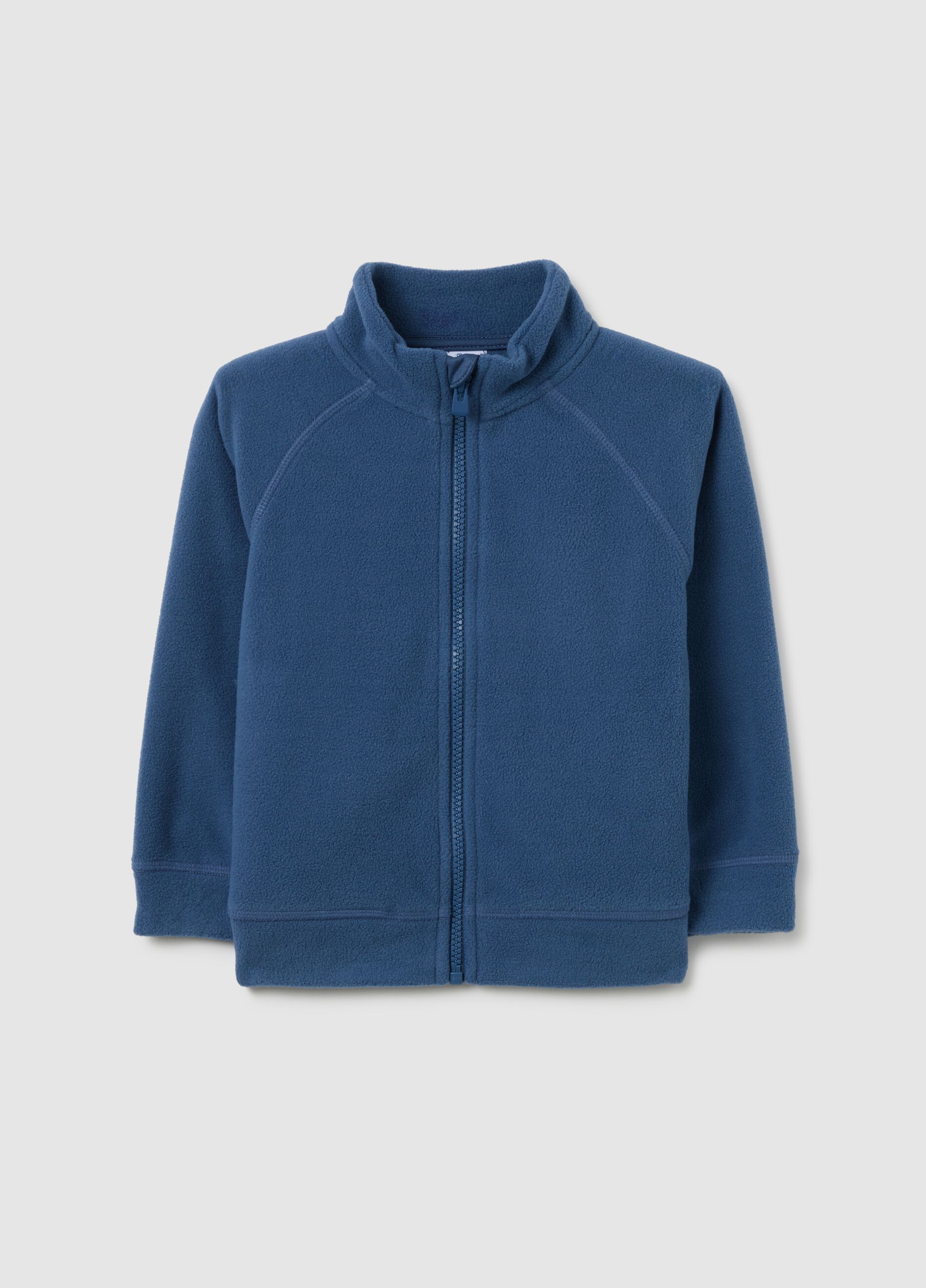 Blue high-neck fleece sweater for boys, regular fit with zip