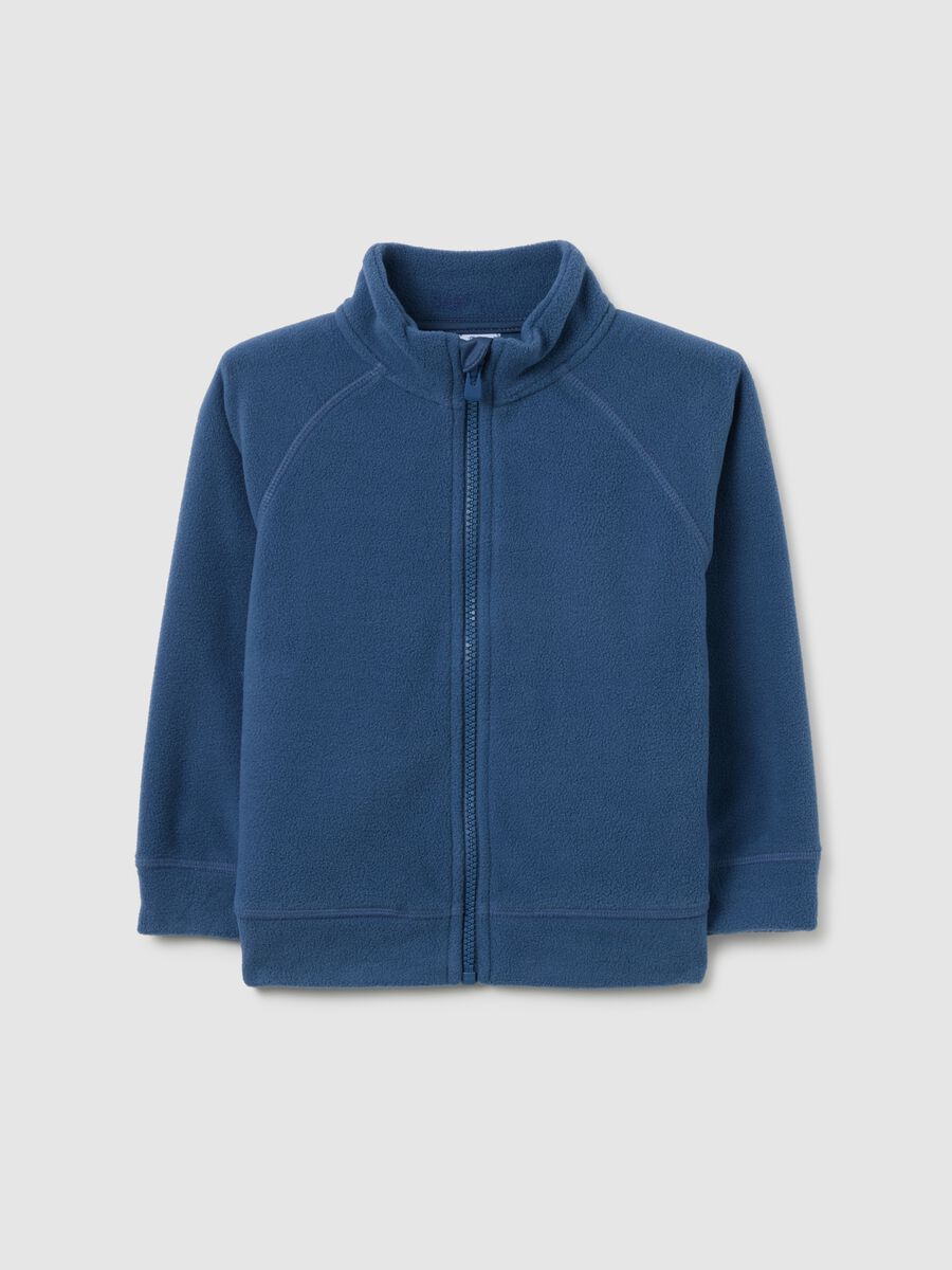 Blue high-neck fleece sweater for boys, regular fit with zip_0