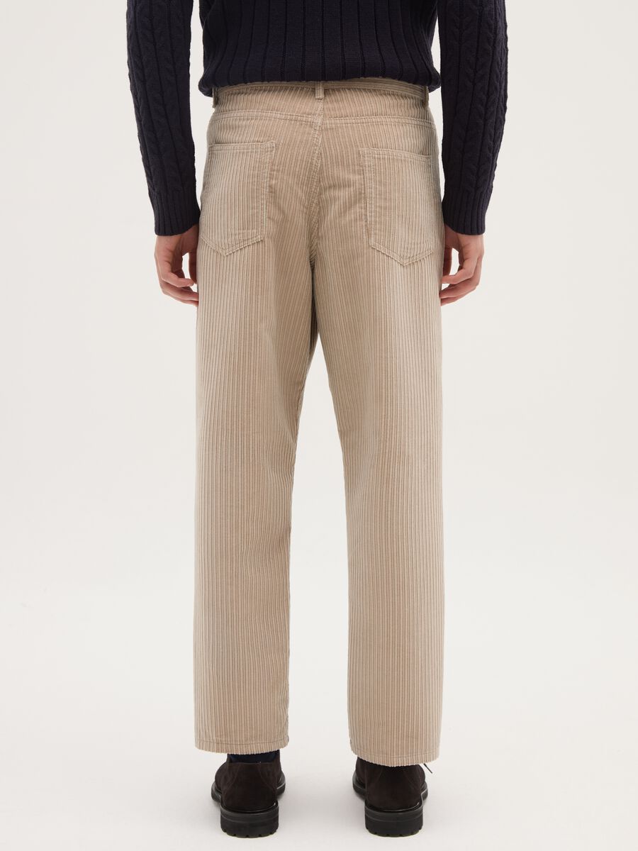 Beige ribbed cotton blend trousers in regular fit_2