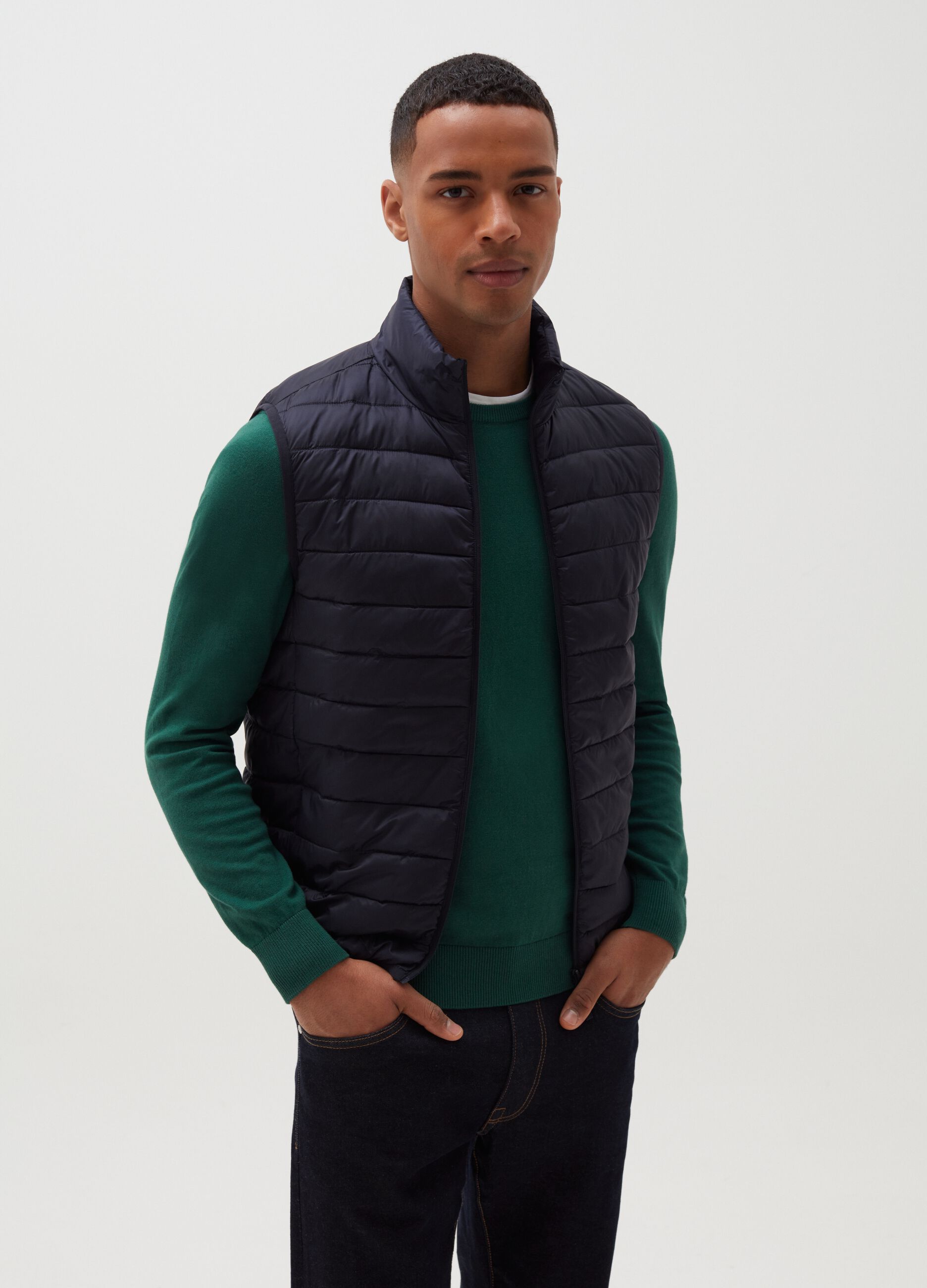 Down gilet with high neck