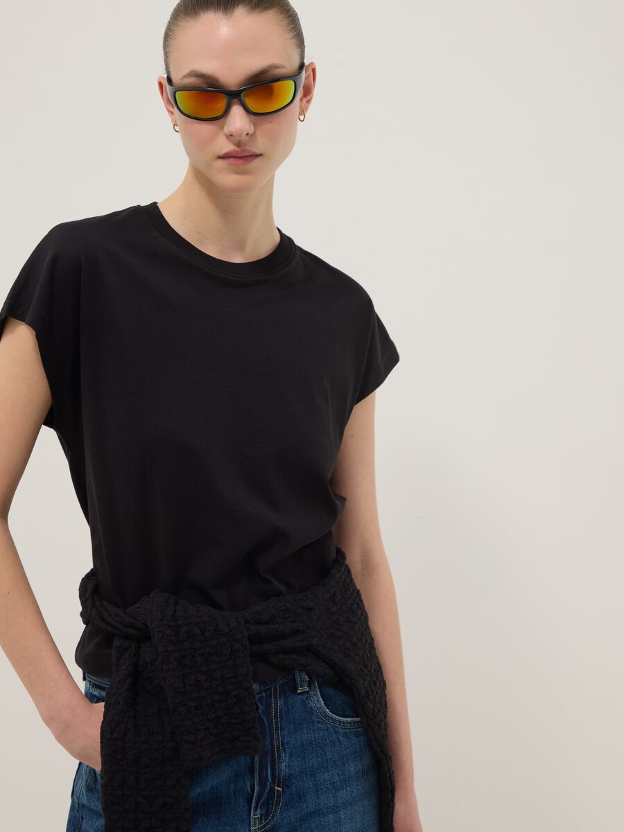 Black fitted short-sleeve pure cotton T-shirt_0