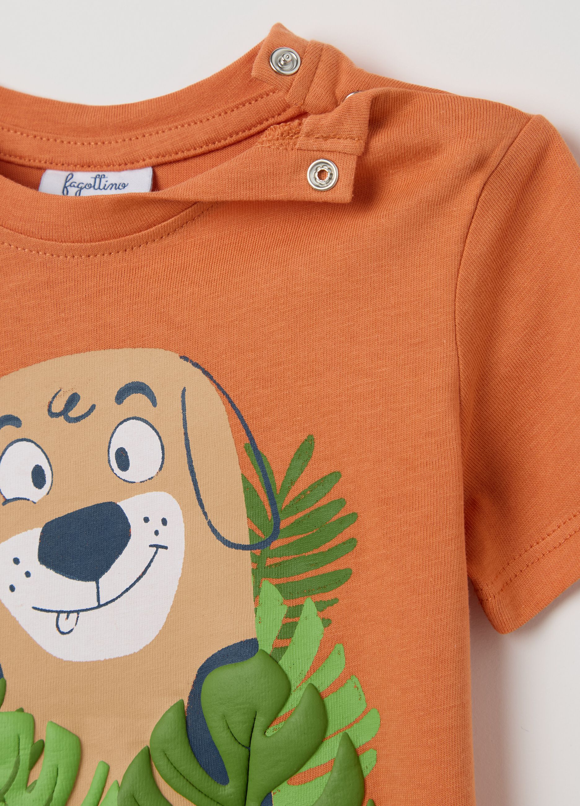 Orange cotton T-shirt with puppy print