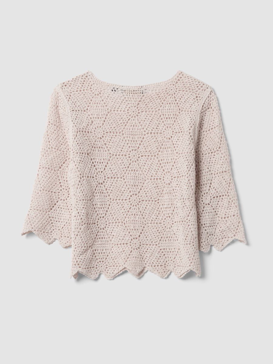 Beige pure cotton crochet T-shirt, regular fit_6