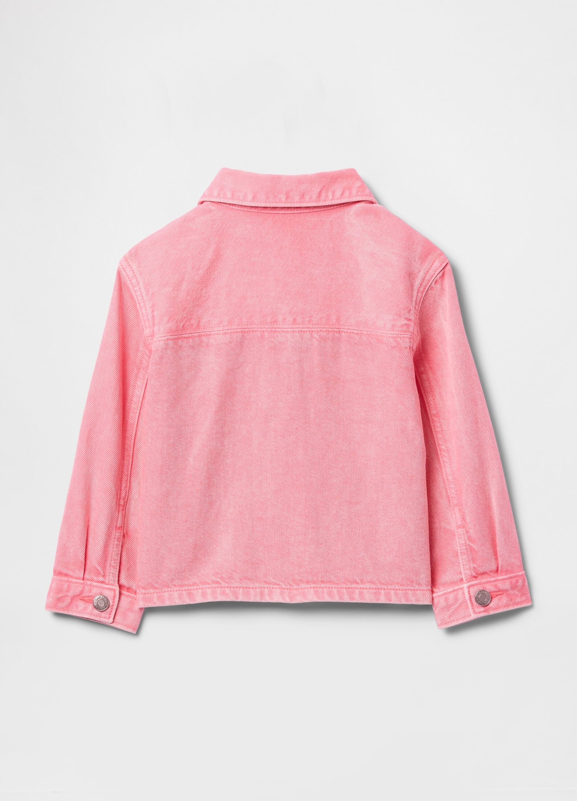 Pink denim jacket for girls with embroidered logo