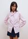 Camicia rosa in cotone elasticizzato a righe con fiocco over fit_0