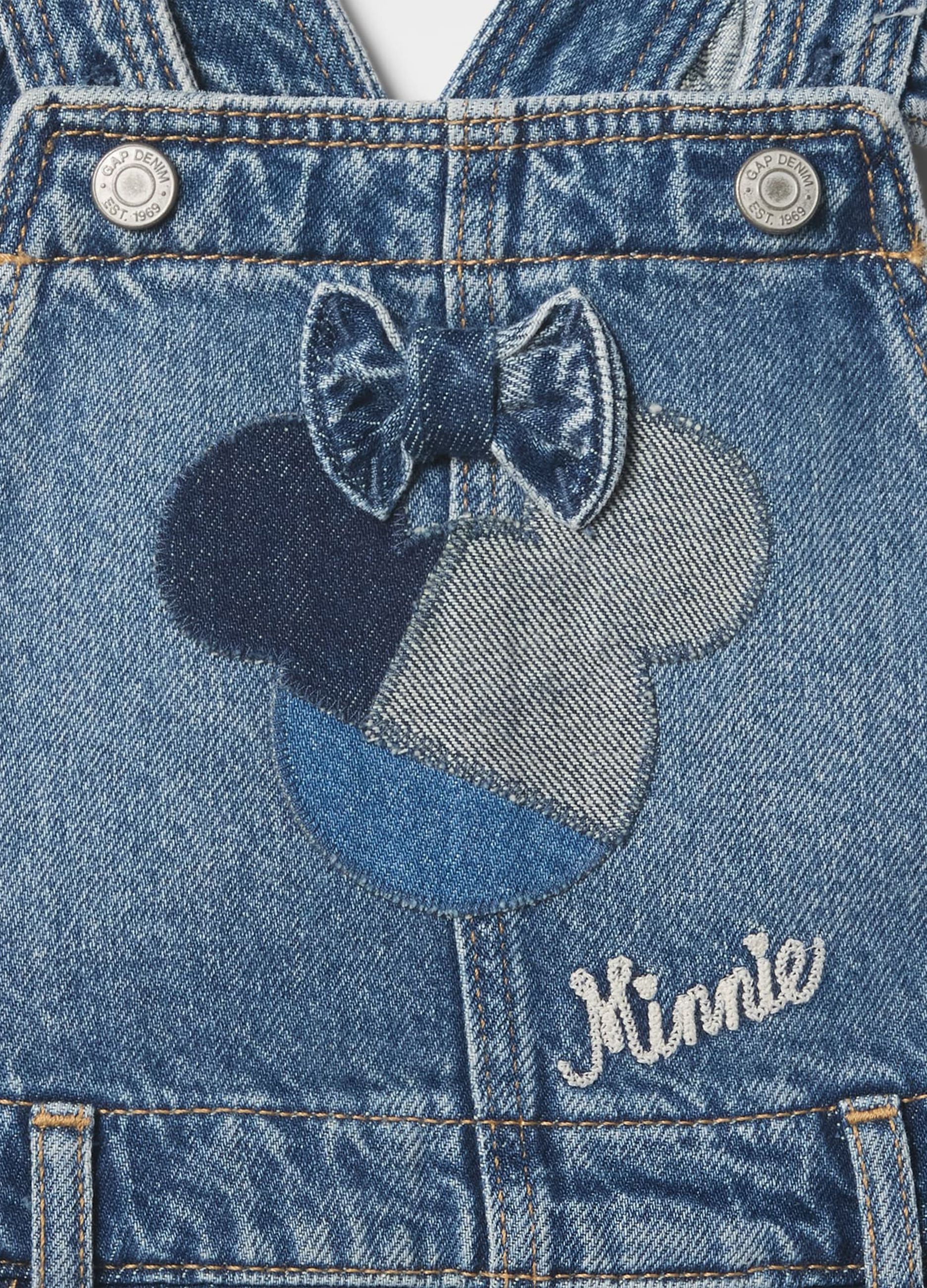 Short Denim Overalls with Minnie Embroidery