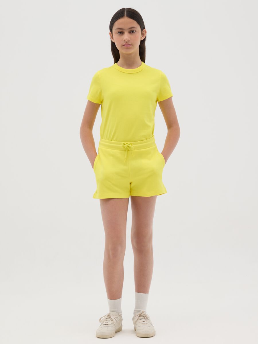 Shorts da ragazza in puro cotone giallo regular fit con vita elasticizzata_0