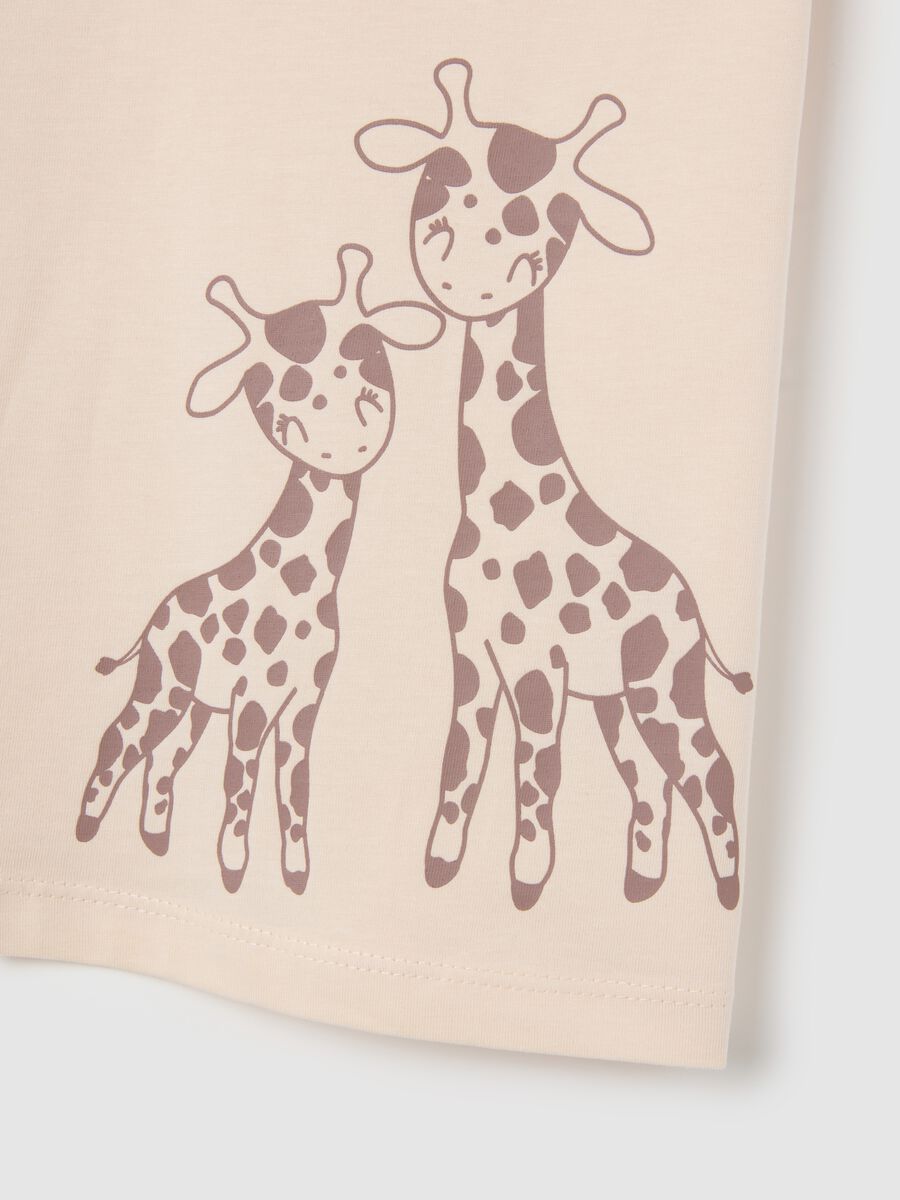 Girls' beige pure cotton t-shirt with giraffes_2