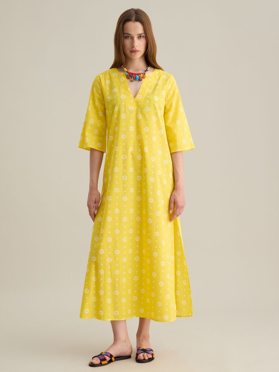 Abito lungo da donna in puro cotone multicolor_0