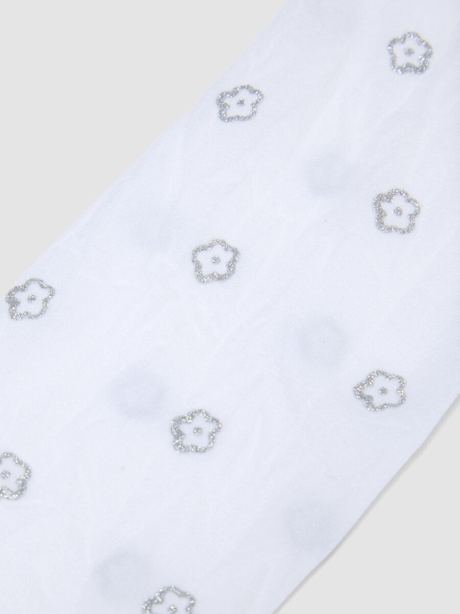 Comfortable white stretchy tights for girls with flowers_2