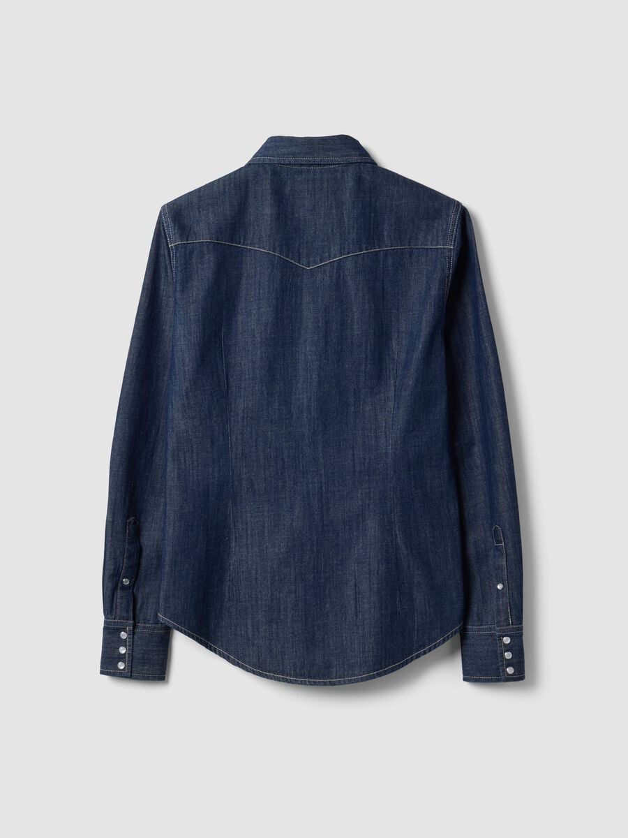 Dark blue pure cotton denim shirt, regular fit_6