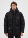 Black padded regular fit jacket with hood and buttons_1