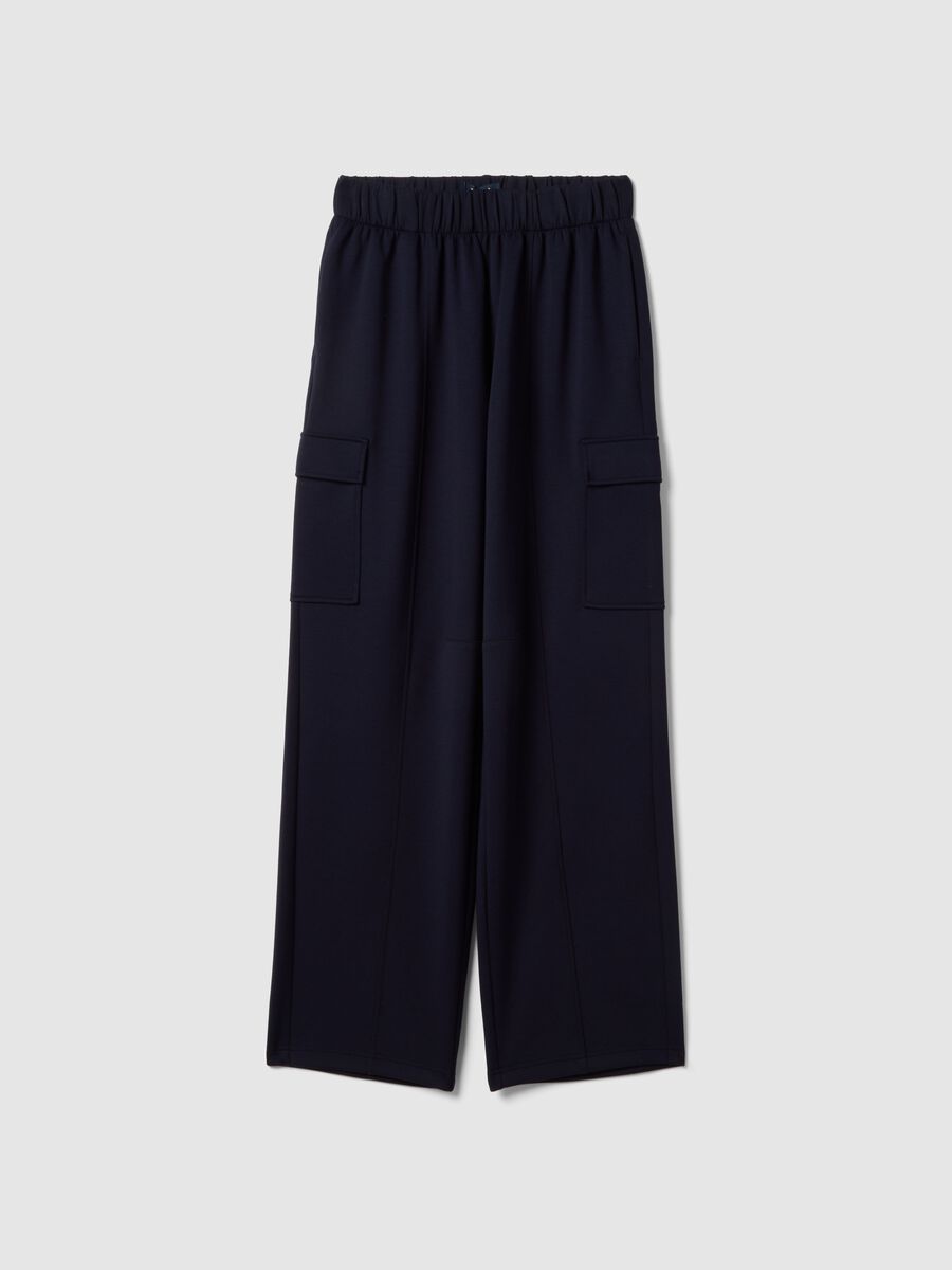 Pantaloni cargo blu in viscosa elasticizzata regular fit_4