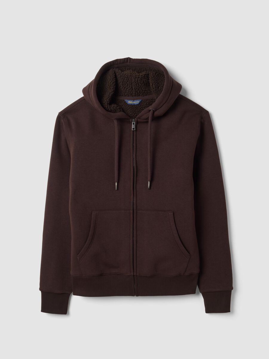 Felpa marrone in misto cotone fleece con cappuccio regular fit_0