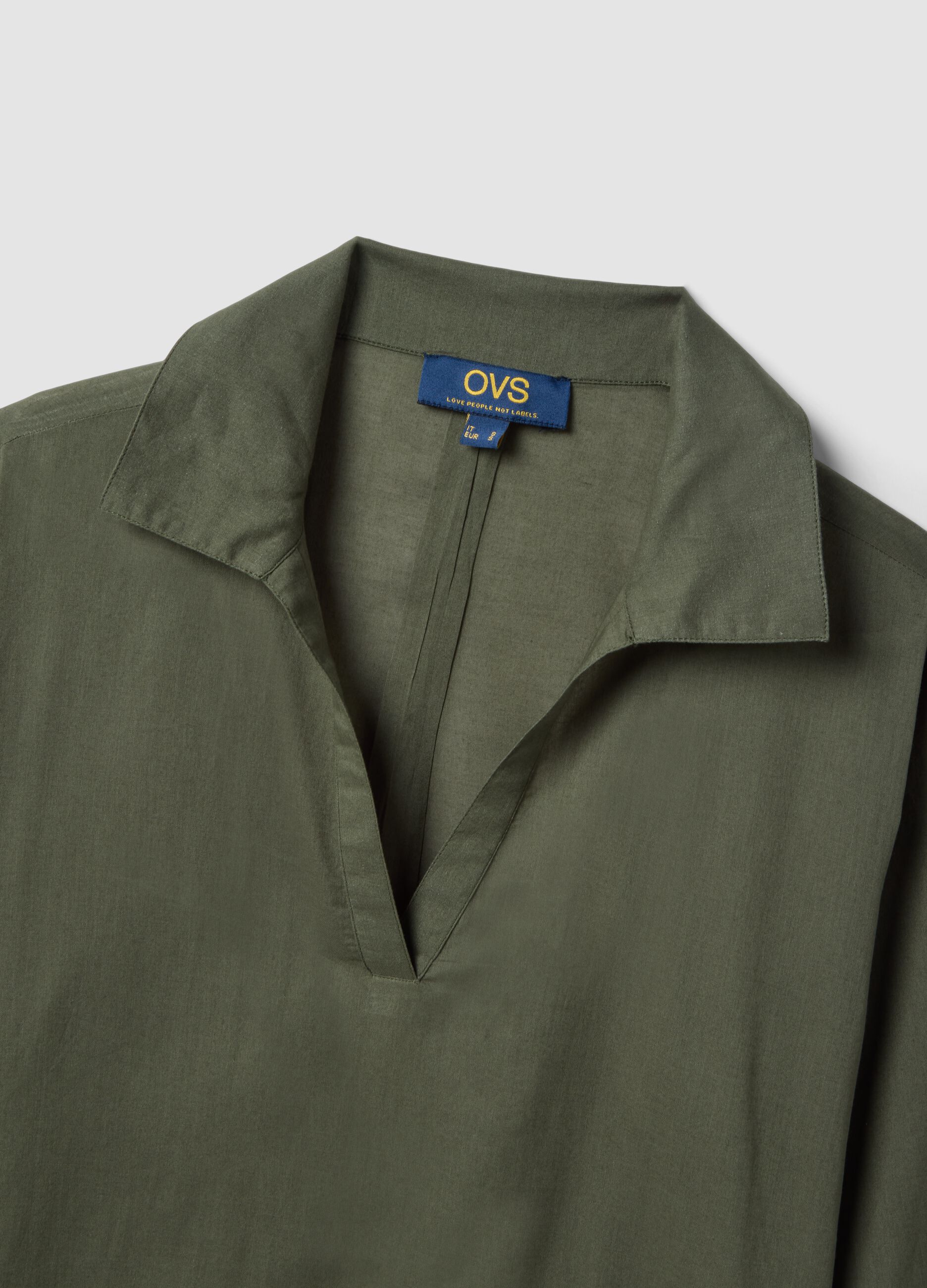 Green pure organic cotton kaftan with V-neck