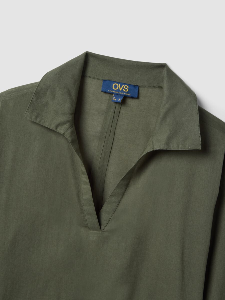 Green pure organic cotton kaftan with V-neck_1