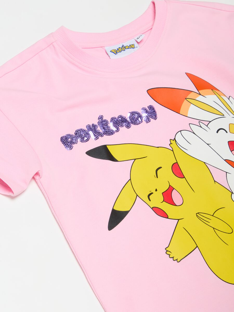 T-shirt crop stampa Pokemon con paillettes_2