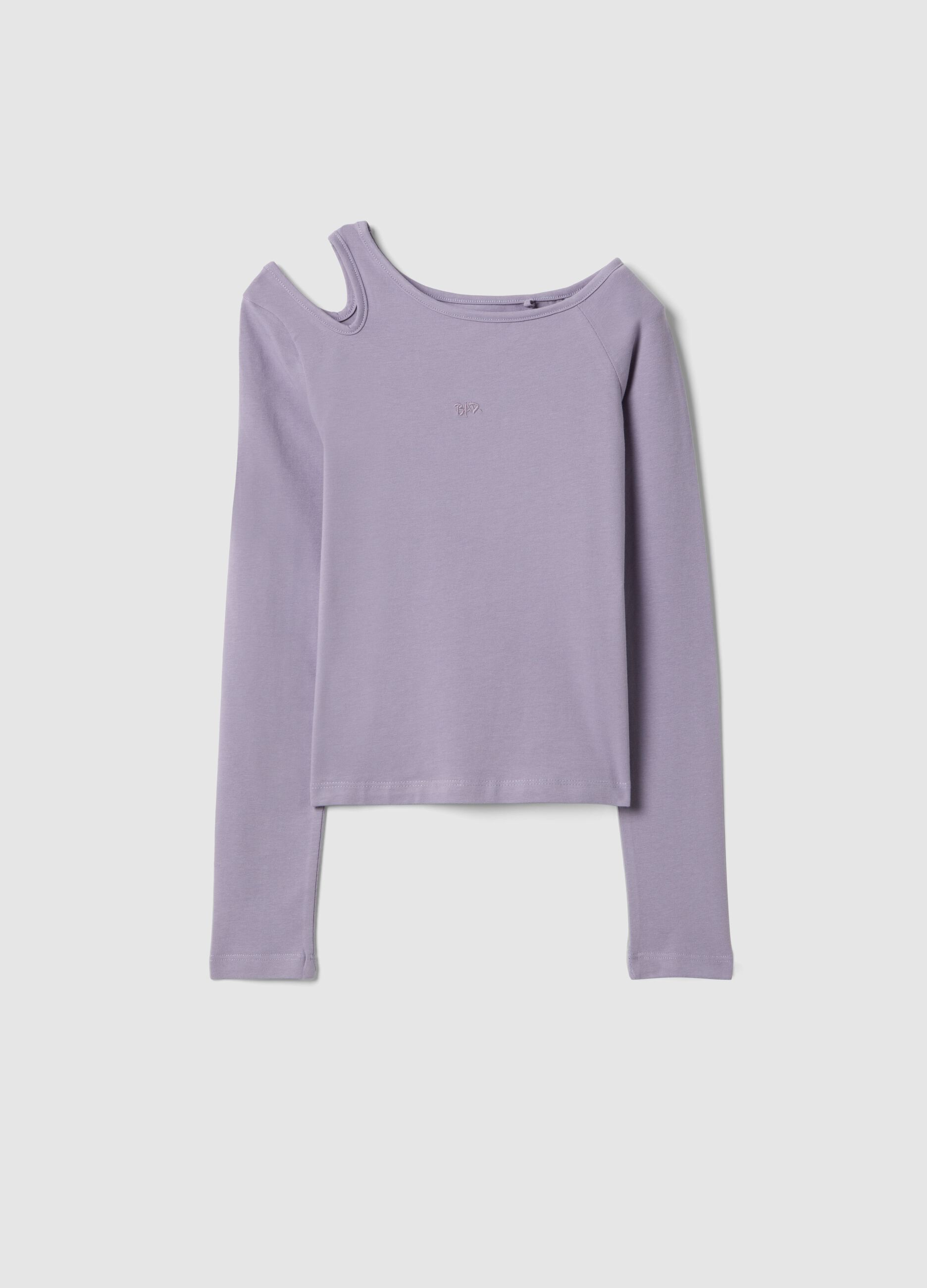 Purple cotton blend slim fit girls&rsquo; top with boat neckline