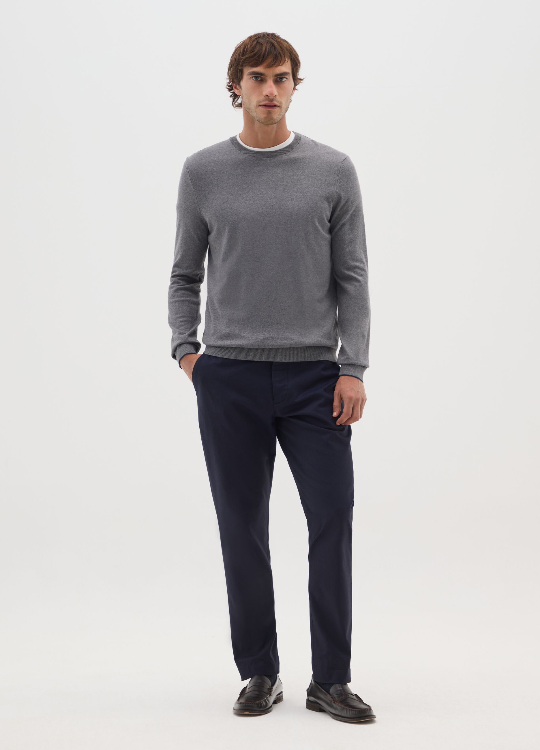Grey cotton blend jumper regular fit