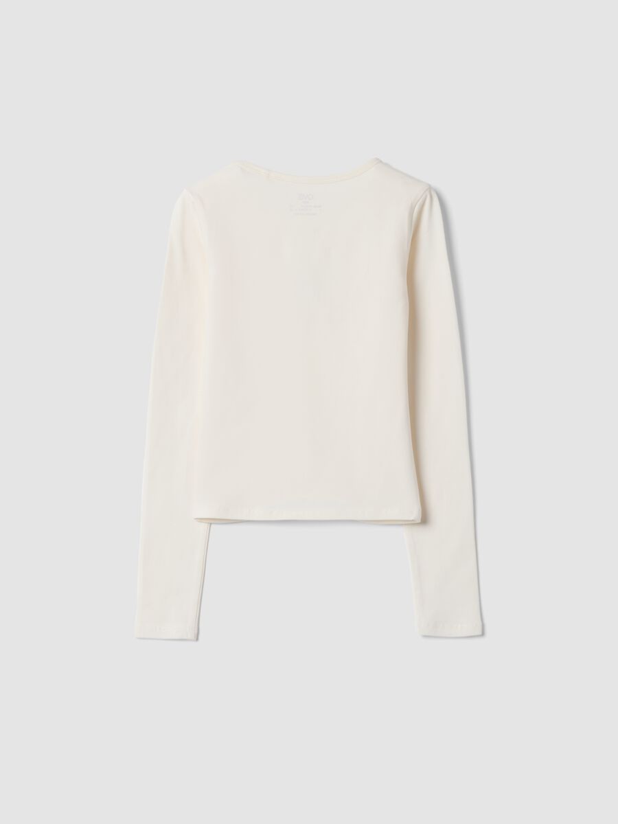 T-shirt bianca in cotone organico elasticizzato con scritta slim fit_1