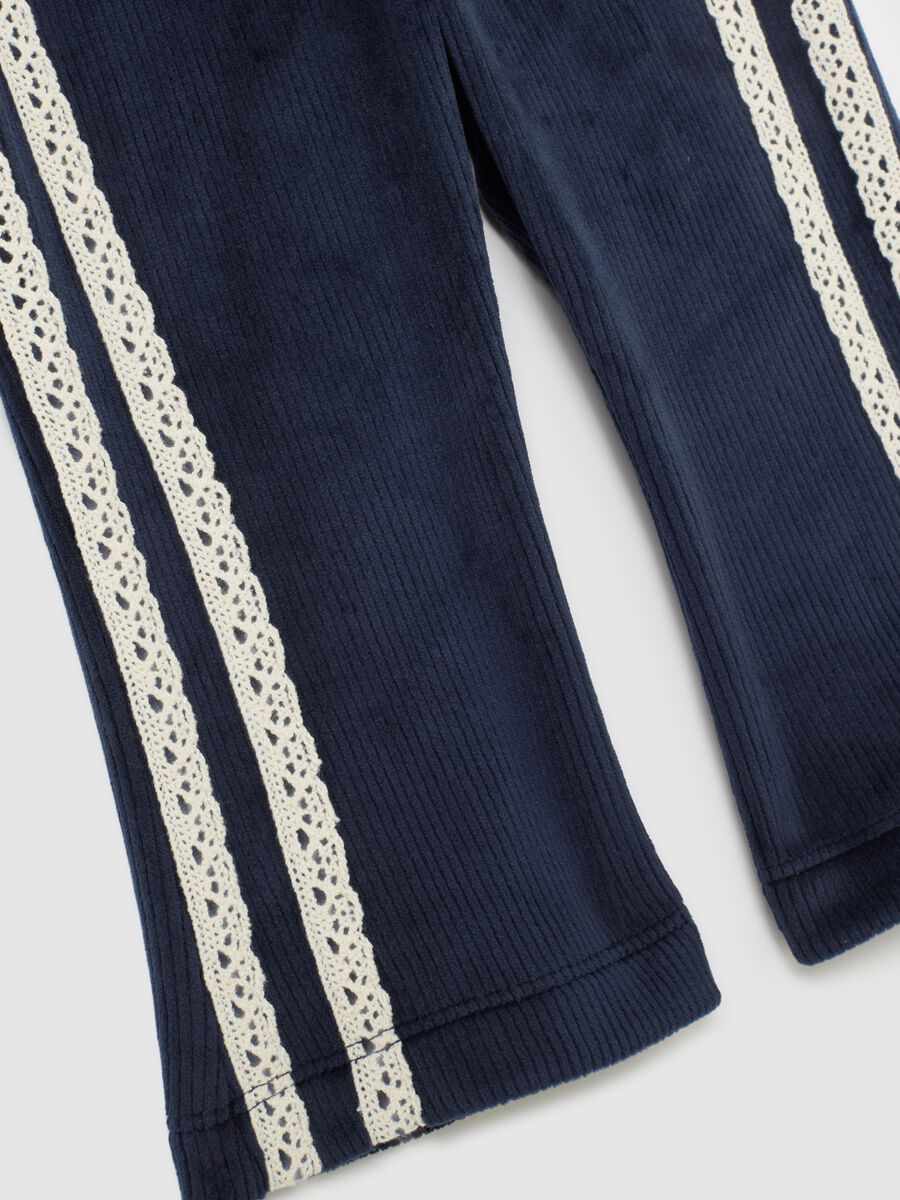 Girls' blue velour treggings with lace flare fit_3