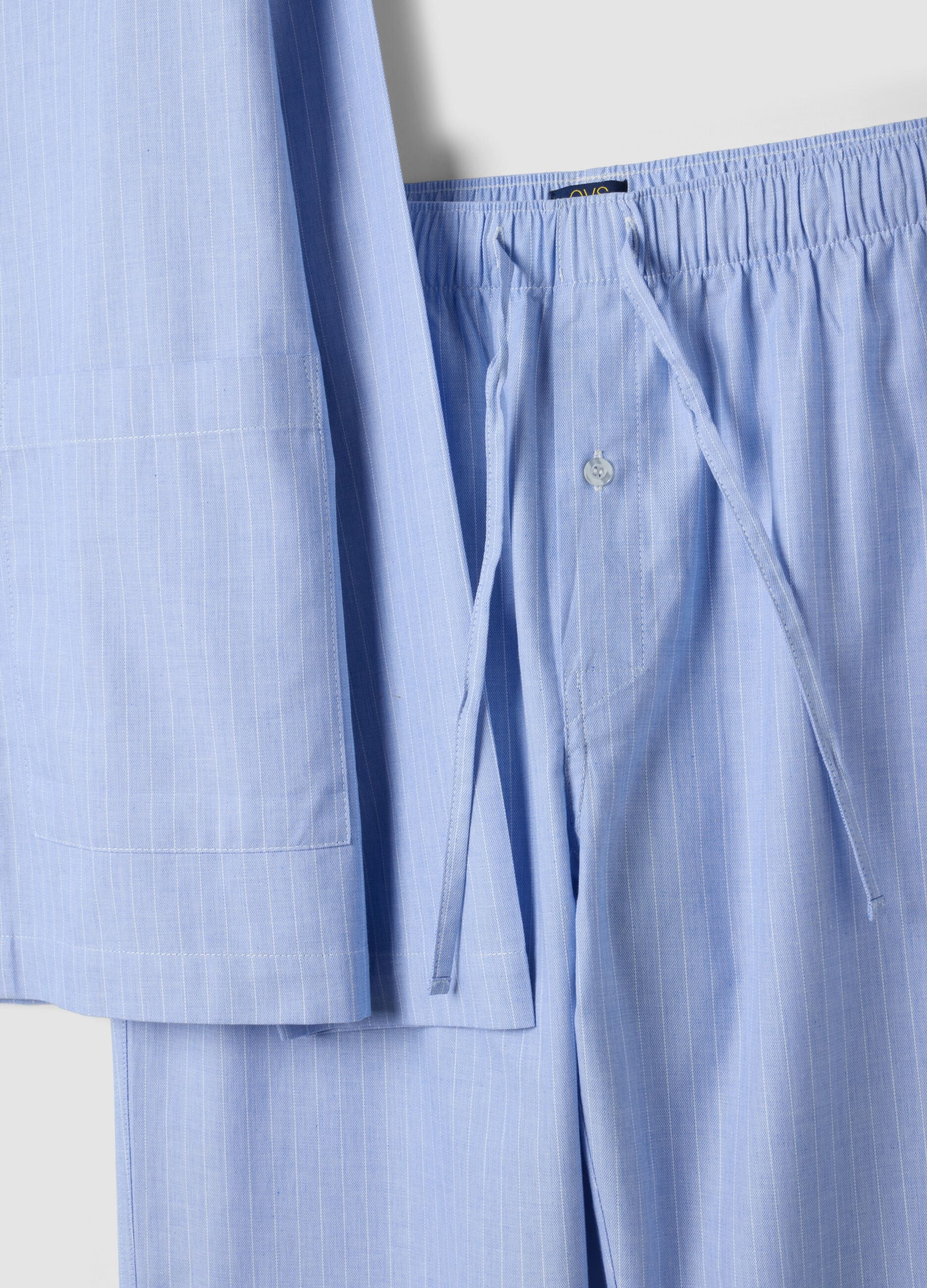 Blue striped pyjamas in pure organic cotton with collar