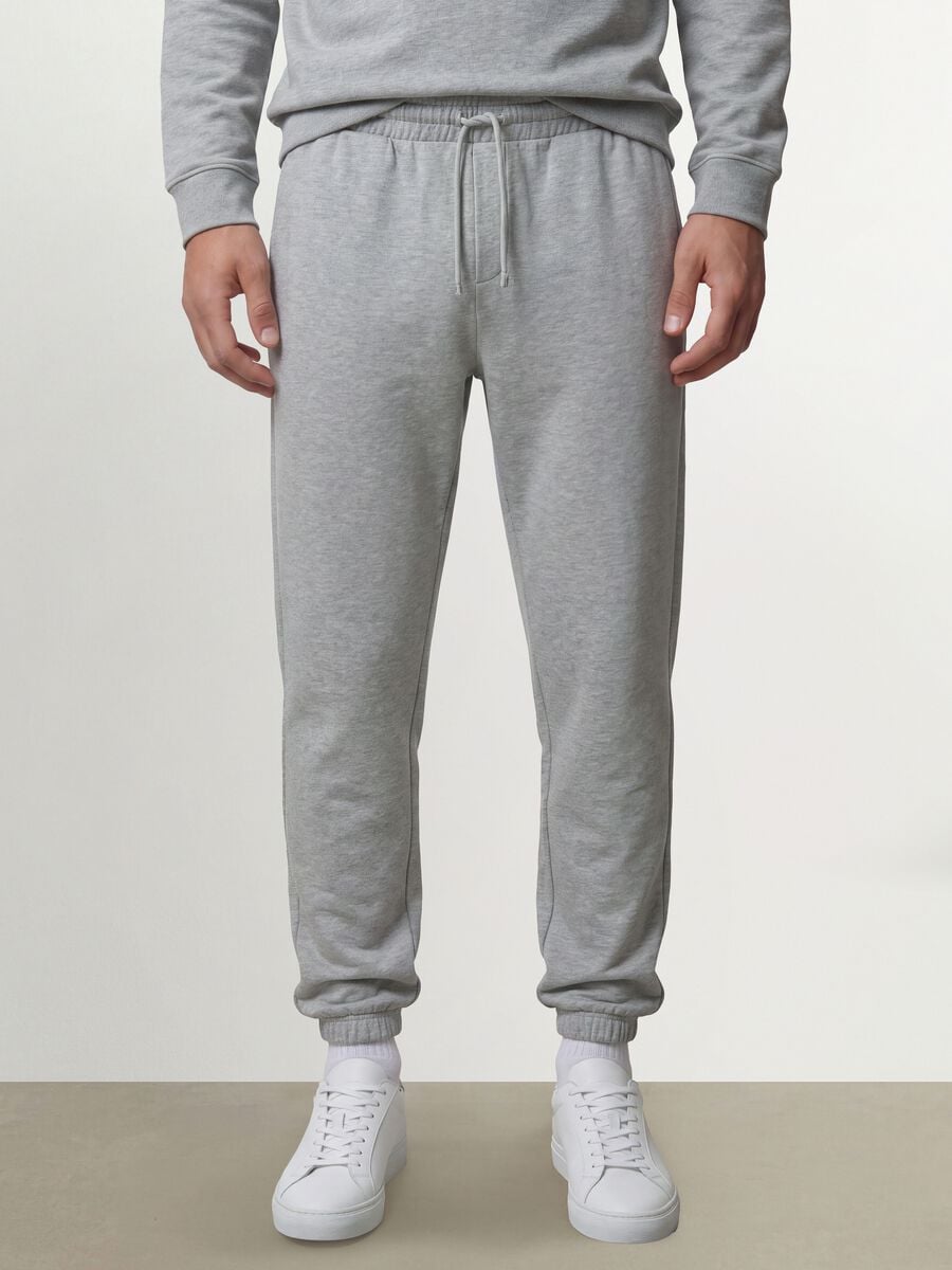 Pantaloni jogger grigi in misto cotone regular fit_1
