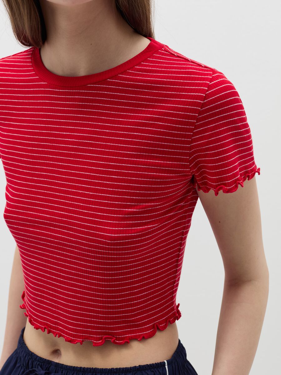 Flat-ribbed T-shirt with wavy edging_2
