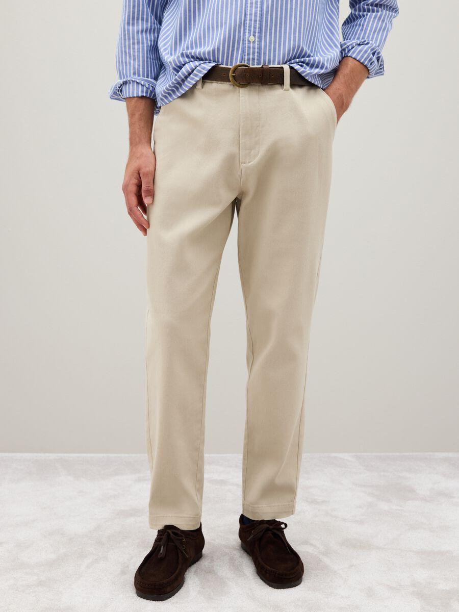 Beige stretch cotton trousers with carrot fit_1