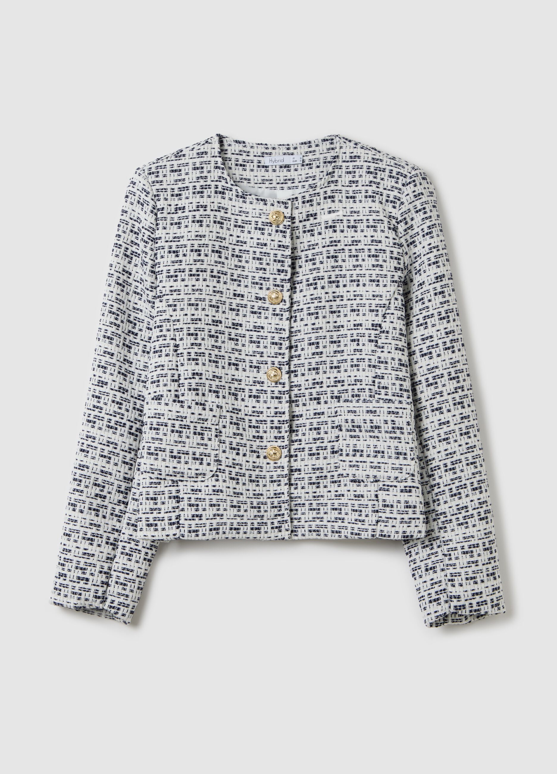 Short black and white jacket in tweed