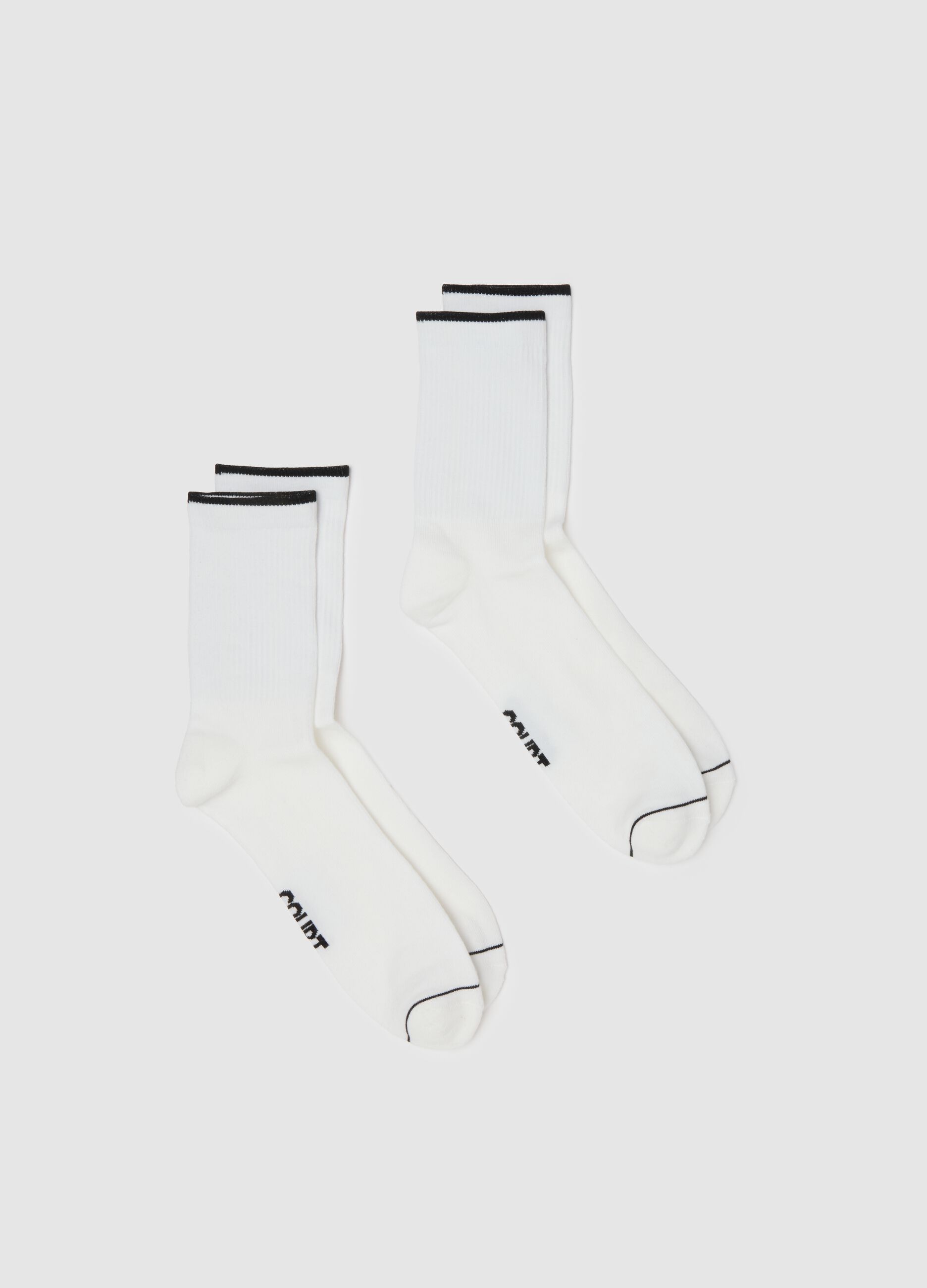 Two-pack of white cotton blend sports socks with stripes