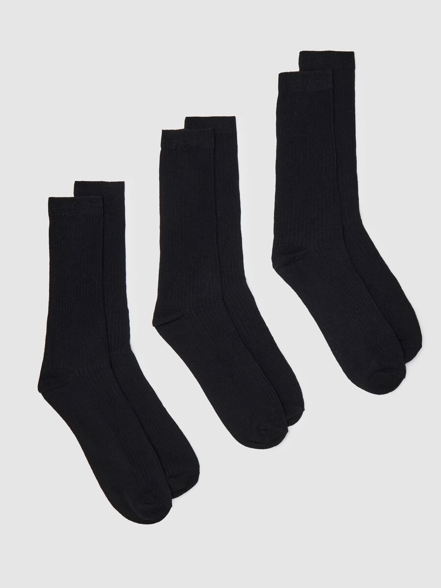 Three-pair pack ribbed black midi socks_0