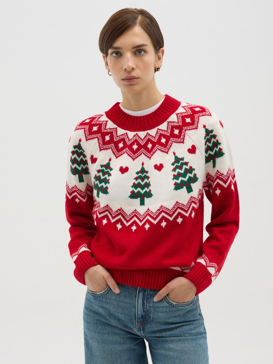 Multicoloured regular fit Christmas crewneck jumper_0
