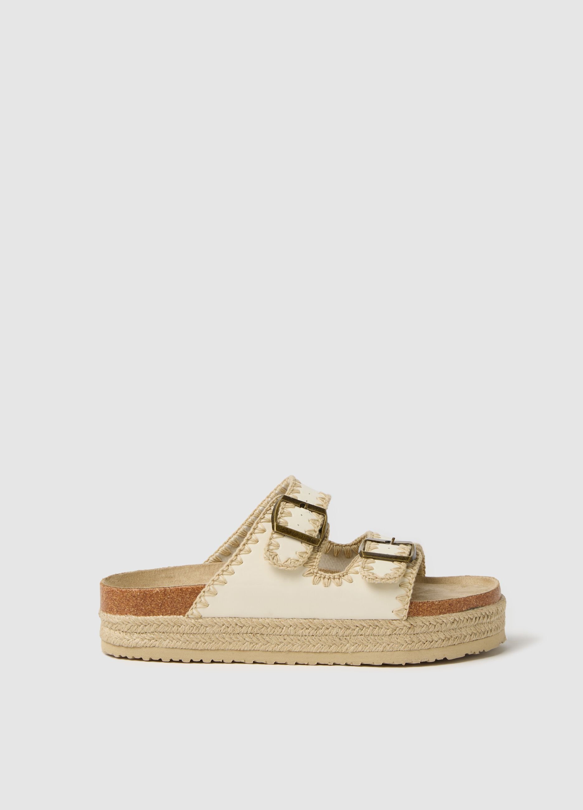 Sandali platform con doppia fibbia beige