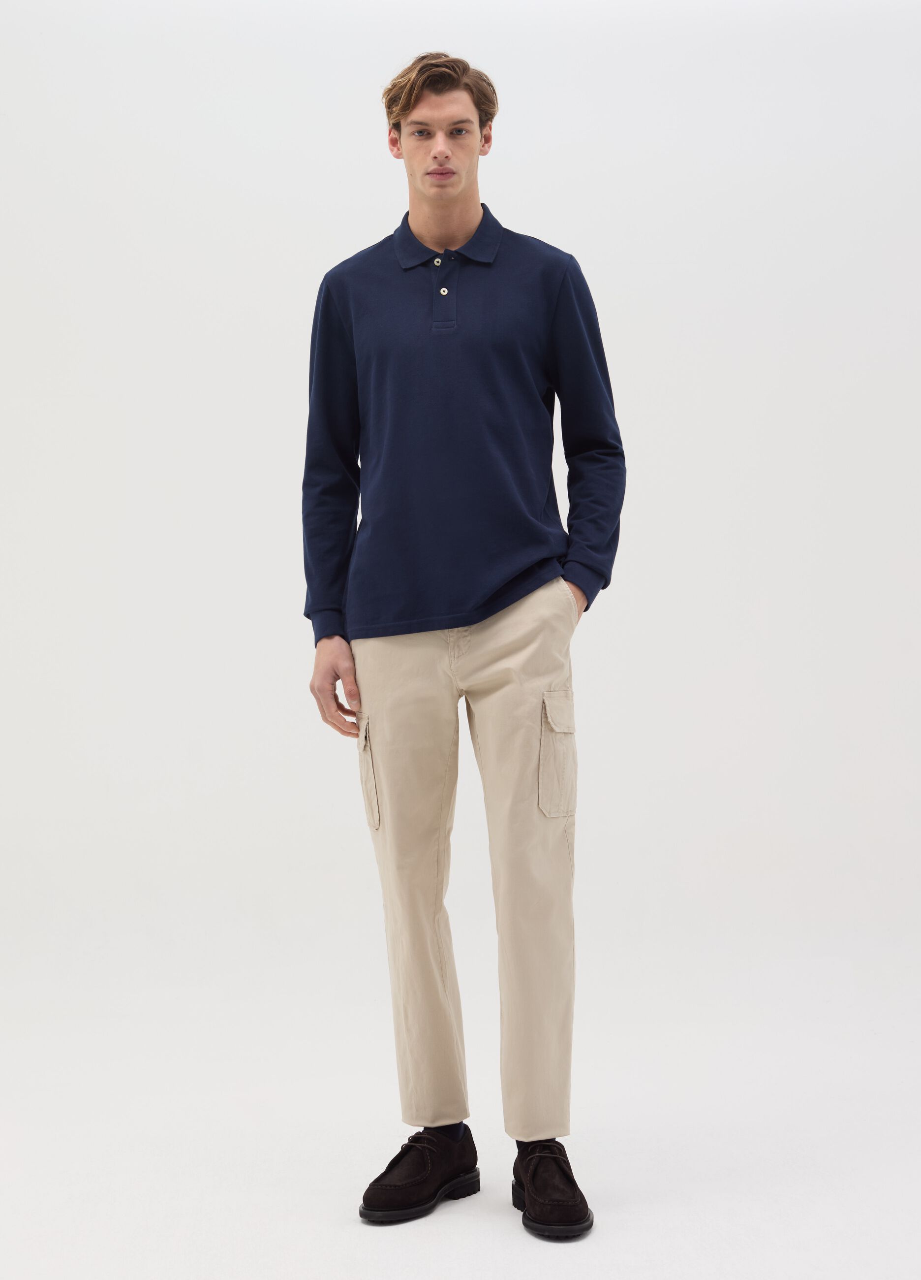 Long-sleeved polo shirt in organic cotton