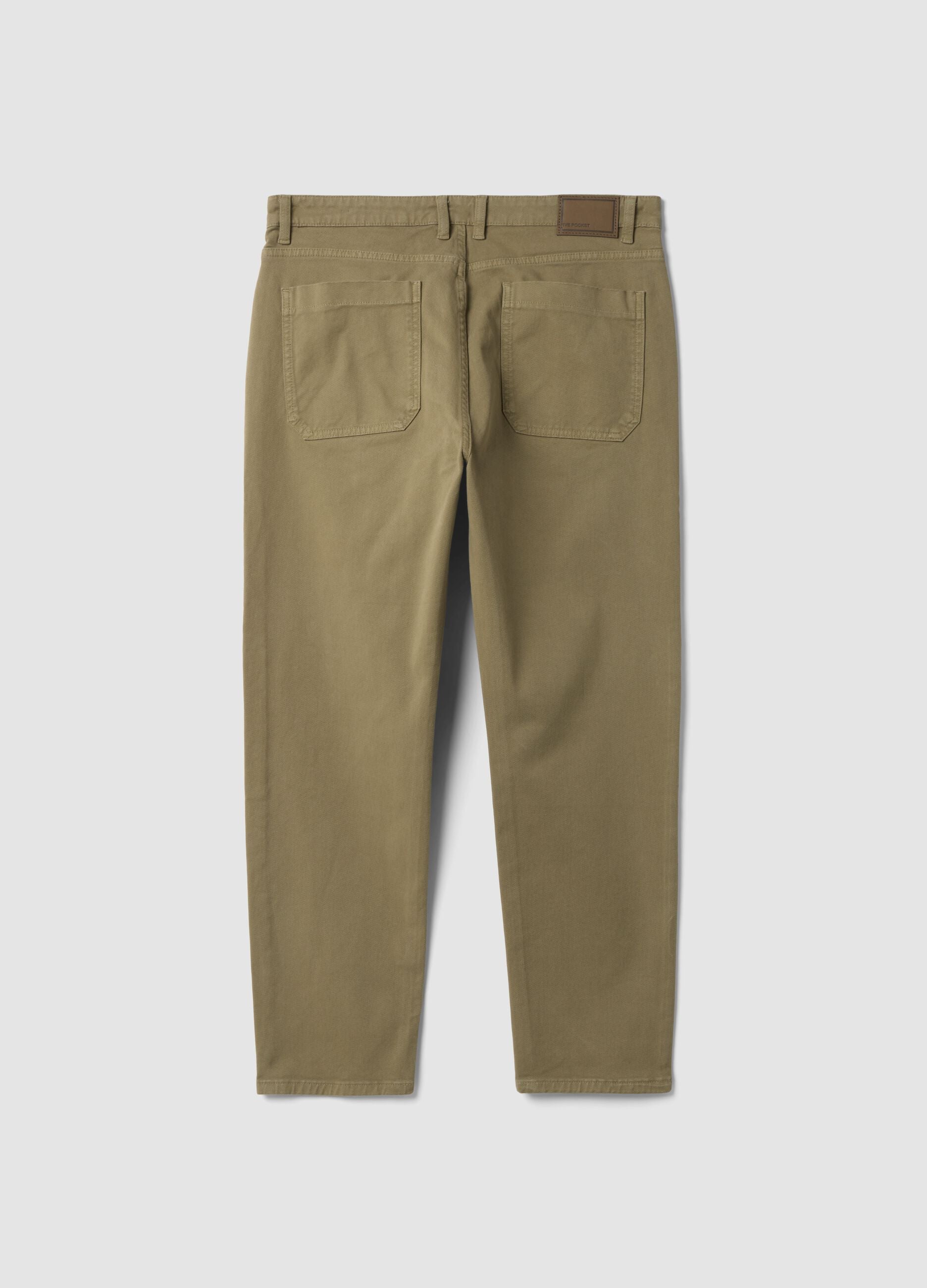 Beige carrot-fit stretch cotton twill trousers