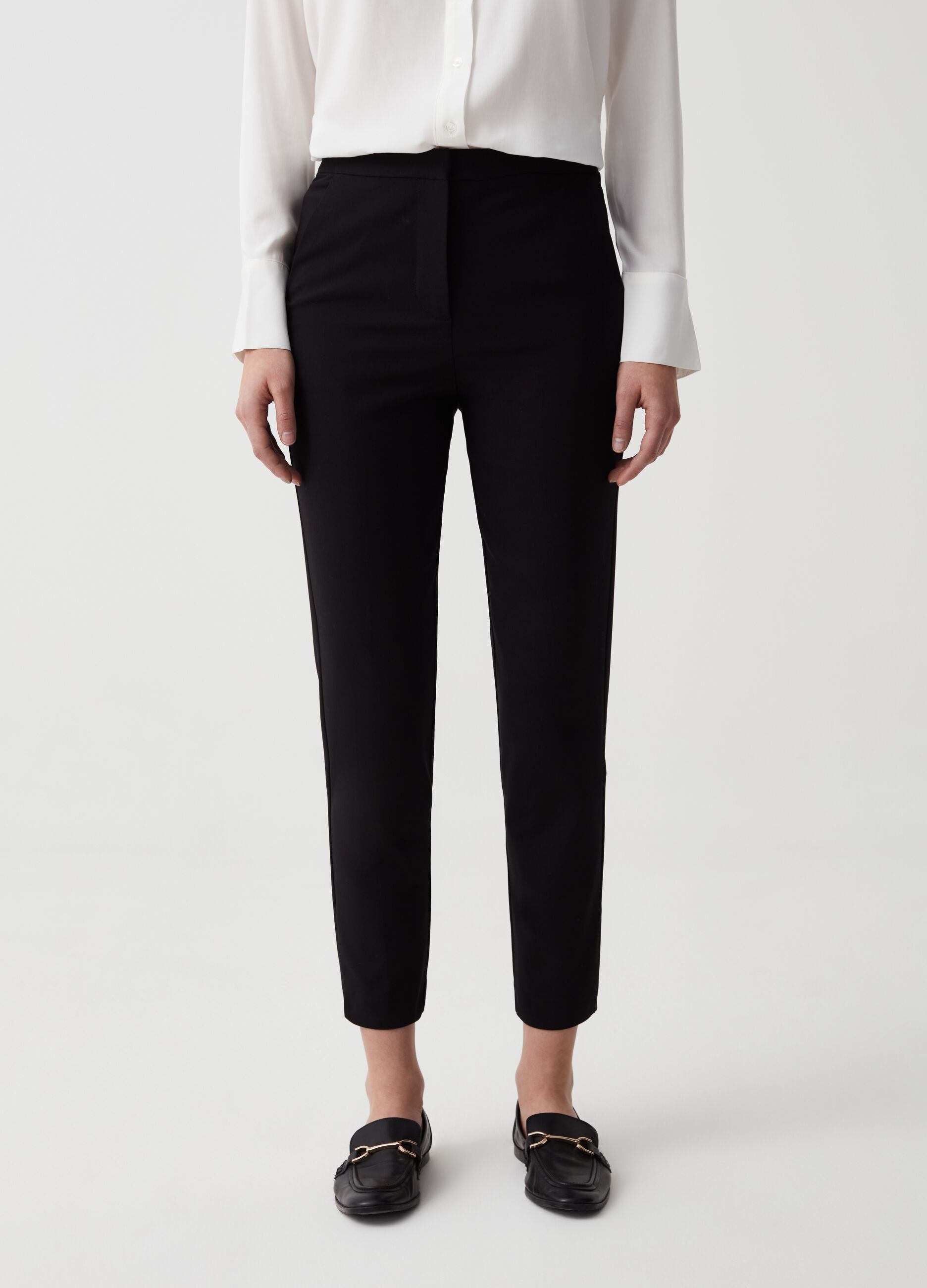 Cropped stretch cigarette trousers