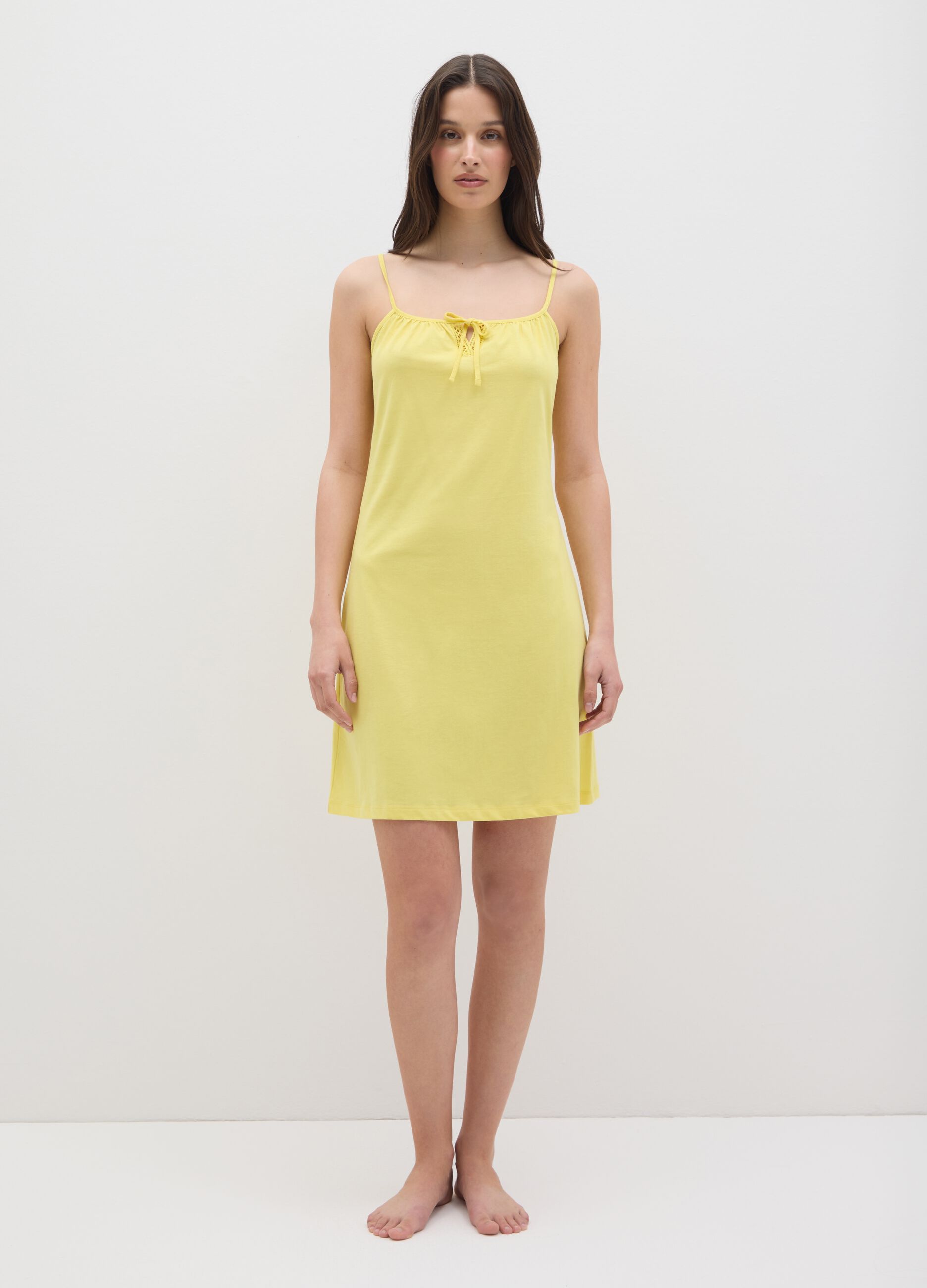 Camicia da notte da donna in puro cotone giallo