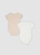 Bipack di body beige e bianco in cotone organico a maniche corte per bimbo_1