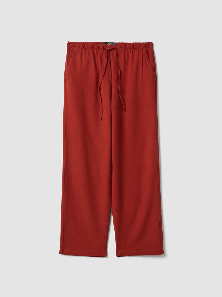 Pantaloni in misto viscosa e lino rossi straight fit con coulisse_4