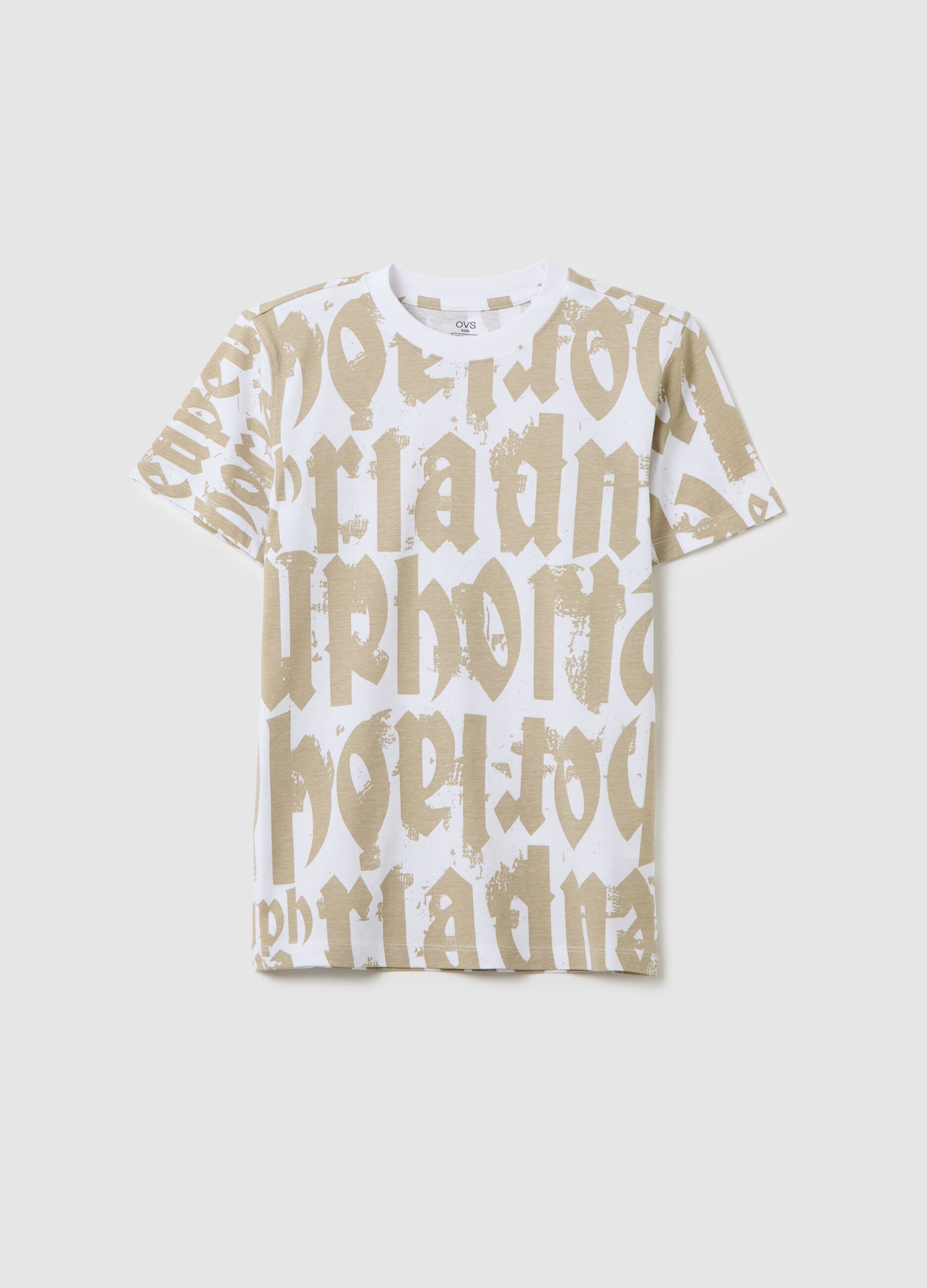 Short Sleeve T-shirt with Graffiti Effect Print in Cotton