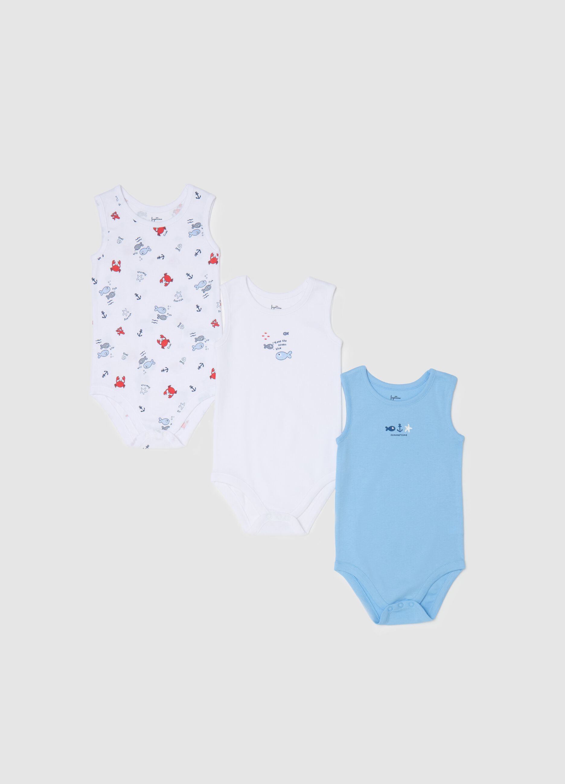 Three-pack bodysuits in organic cotton with print