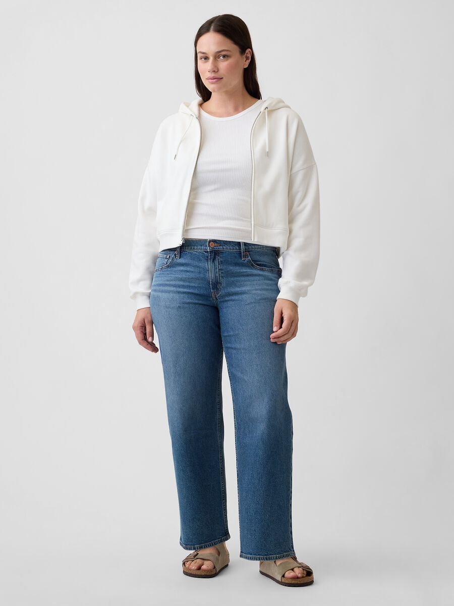 Jeans denim in cotone elasticizzato a gamba ampia_4