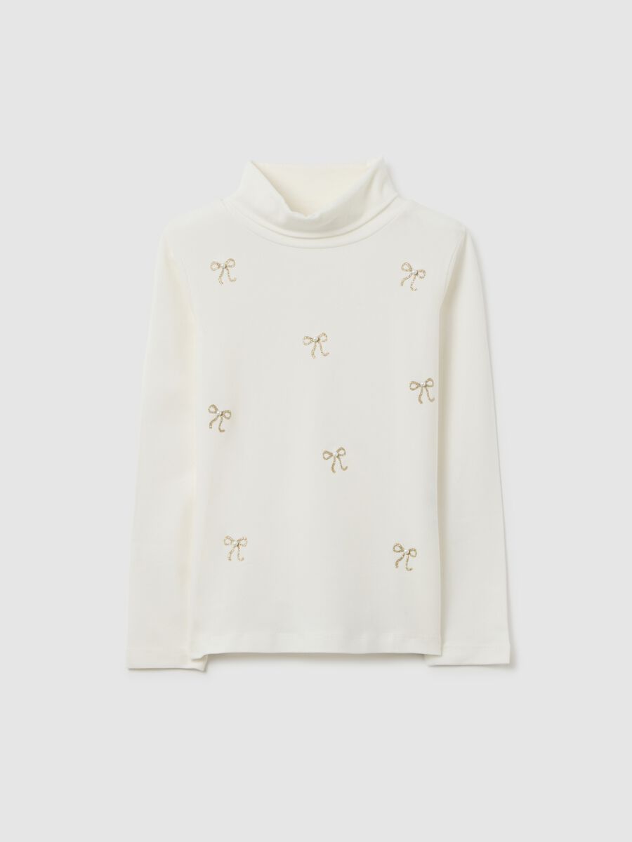 Girl's white turtleneck top in regular fit cotton blend_0