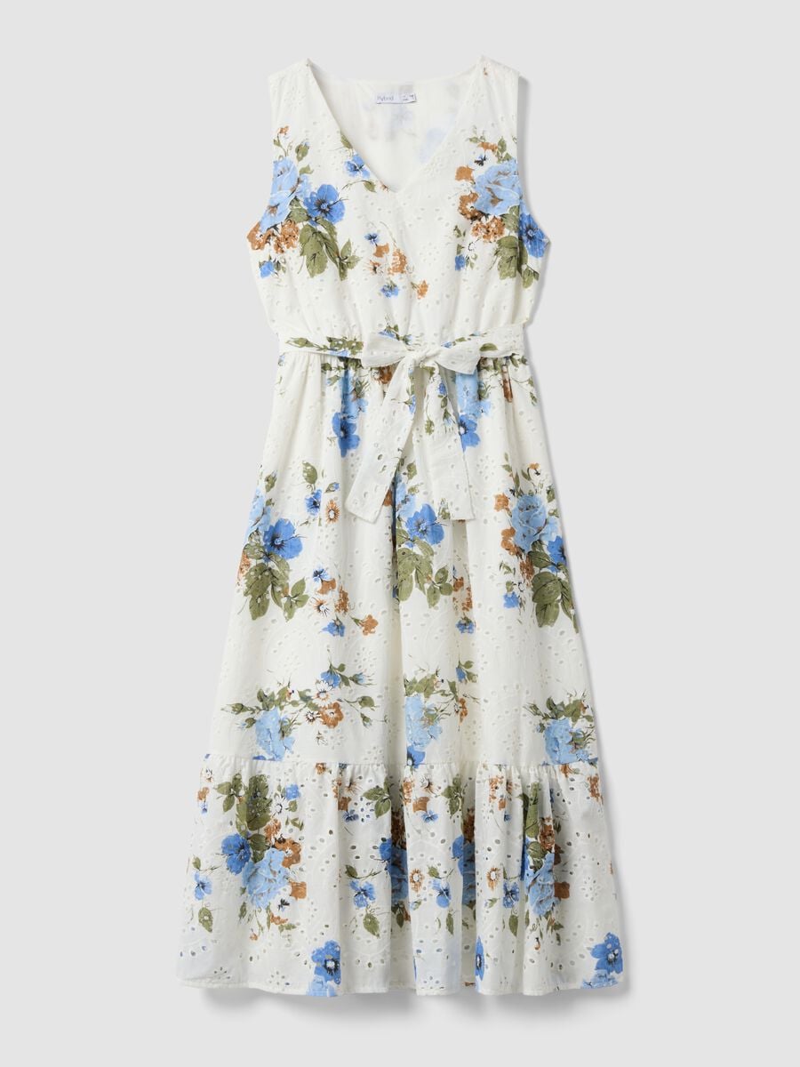 White pure cotton dress with floral print, regular fit_4